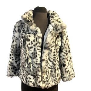 Y2K WHBM Faux Fur Leopard Cropped Jacket Mobwife Size XS Old Money Retro Glam